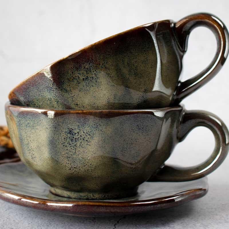Tea Cup & Saucer - Granite Grace Cup & Saucers - Set Of Four