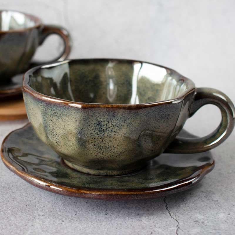 Tea Cup & Saucer - Granite Grace Cup & Saucers - Set Of Four