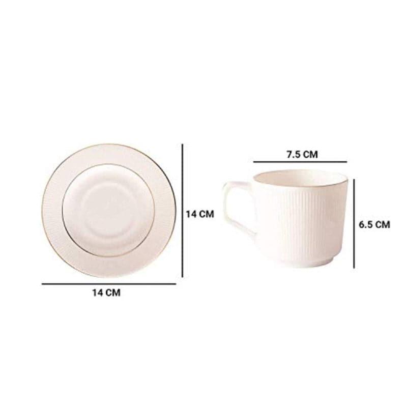 Tea Cup & Saucer - Haeta Ceramic Cup (200 ML) - Set Of Six