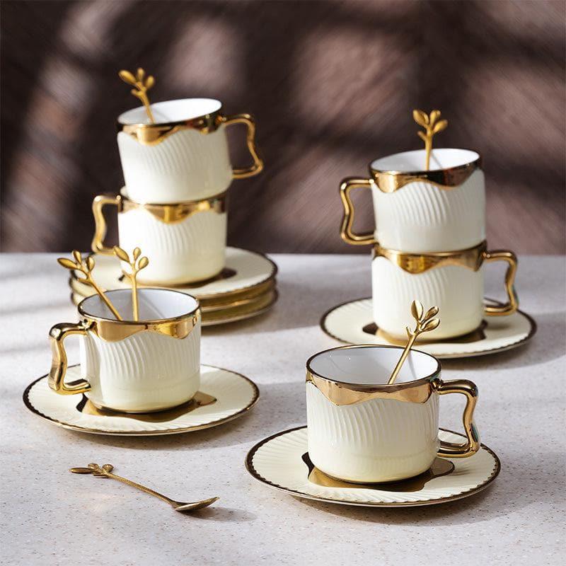 Buy Hairi Cup & Saucer (Beige) - Eighteen Piece Set Tea Cup & Saucer from Vaaree