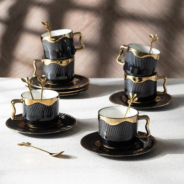 Tea Cup & Saucer - Hairi Cup & Saucer (Black) - Eighteen Piece Set