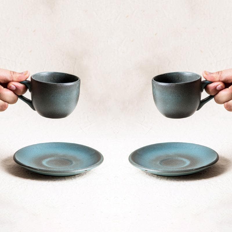 Tea Cup & Saucer - Indigo Terrain Cup & Saucers - Set Of Two