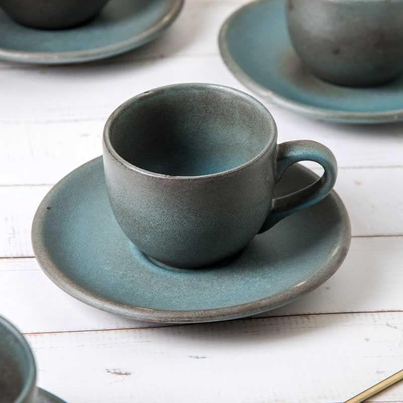 Tea Cup & Saucer - Indigo Terrain Cup & Saucers - Set Of Two