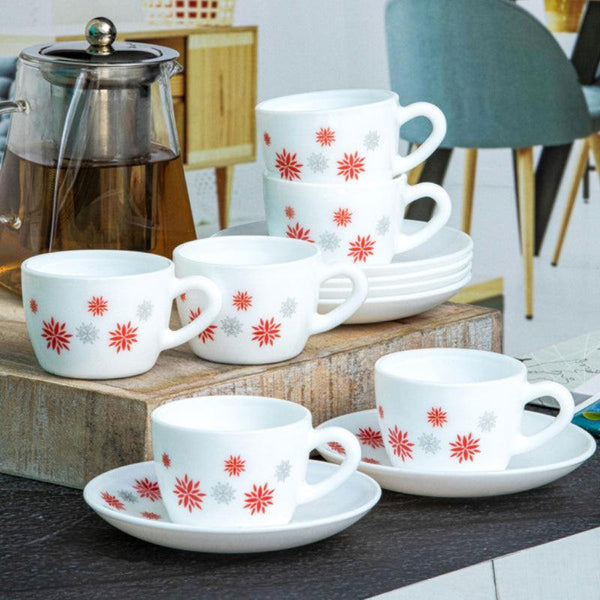 Tea Cup & Saucer - Jemra Floral Cup & Saucer (130 ML) - Twelve Piece Set