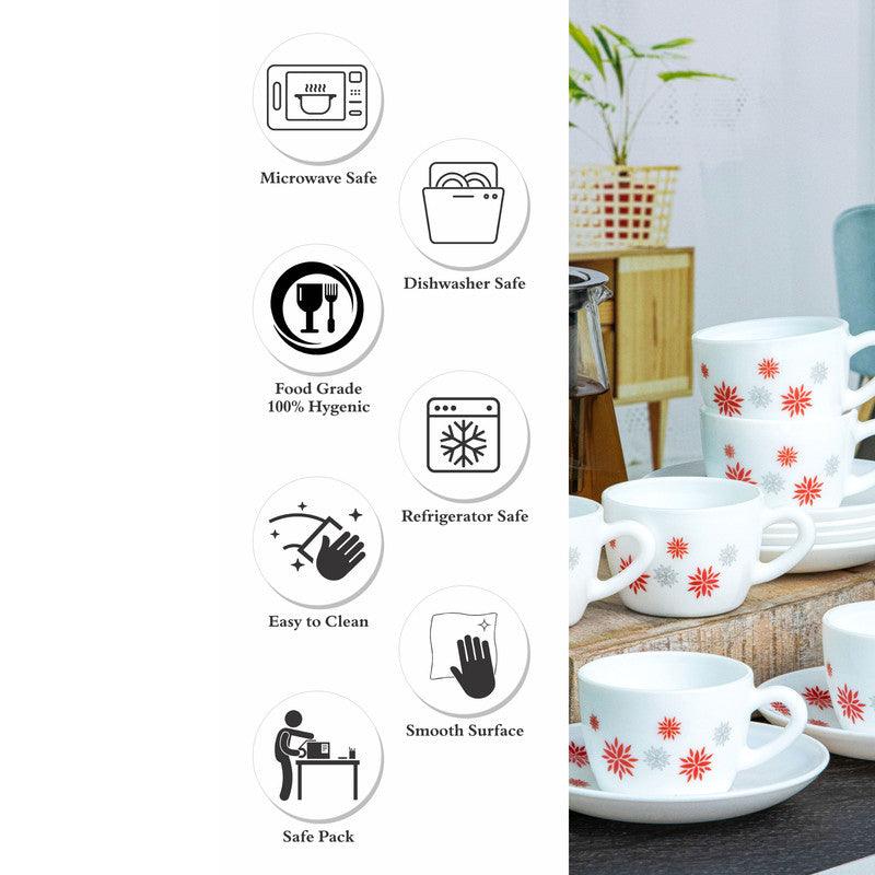 Tea Cup & Saucer - Jemra Floral Cup & Saucer (130 ML) - Twelve Piece Set