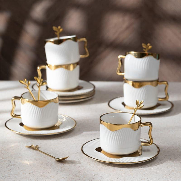 Tea Cup & Saucer - Kivro Goldo Cup & Saucer Set With Spoon - Eighteen Piece Set