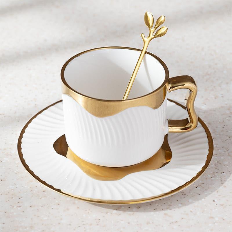 Tea Cup & Saucer - Kivro Goldo Cup & Saucer Set With Spoon - Eighteen Piece Set