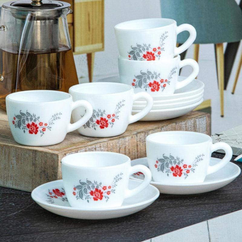 Buy Lila Floral Cup & Saucer (130 ML) - Twelve Piece Set Tea Cup & Saucer from Vaaree