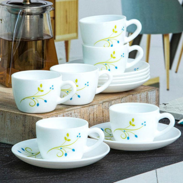 Tea Cup & Saucer - Minari Flora Cup & Saucer (130 ML) - Twelve Piece Set