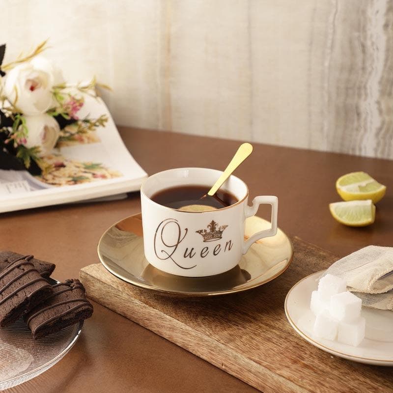 Buy Noir Gold Rimmed Tea Cup & Saucer Set Tea Cup & Saucer from Vaaree