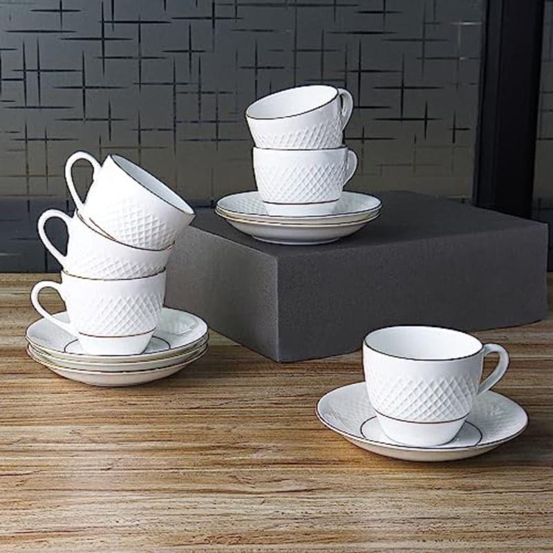 Tea Cup & Saucer - Pikasha Ceramic Cup (160 ML) - Set Of Six