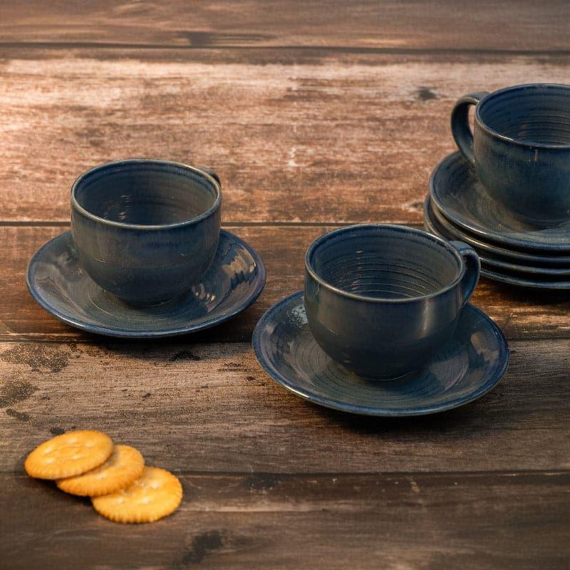 Buy Pinecrest Cup & Saucer Set (Blue) - Set Of Six Tea Cup & Saucer from Vaaree