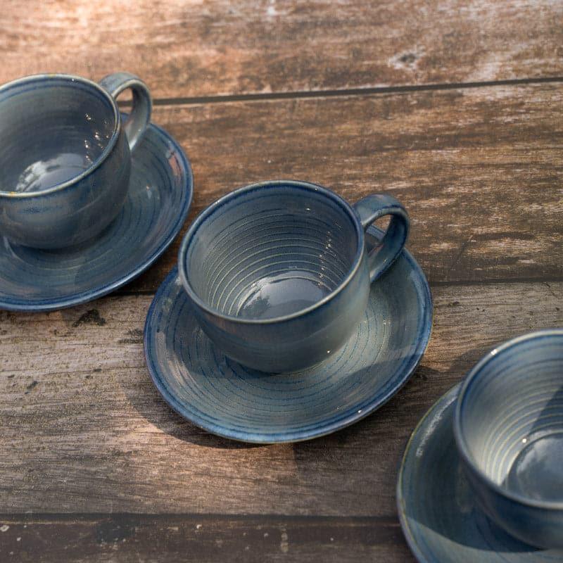 Buy Pinecrest Cup & Saucer Set (Blue) - Set Of Six Tea Cup & Saucer from Vaaree