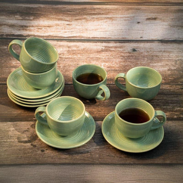 Buy Tea Cup & Saucer - Pinecrest Cup & Saucer Set (Green) - Set Of Six at Vaaree online