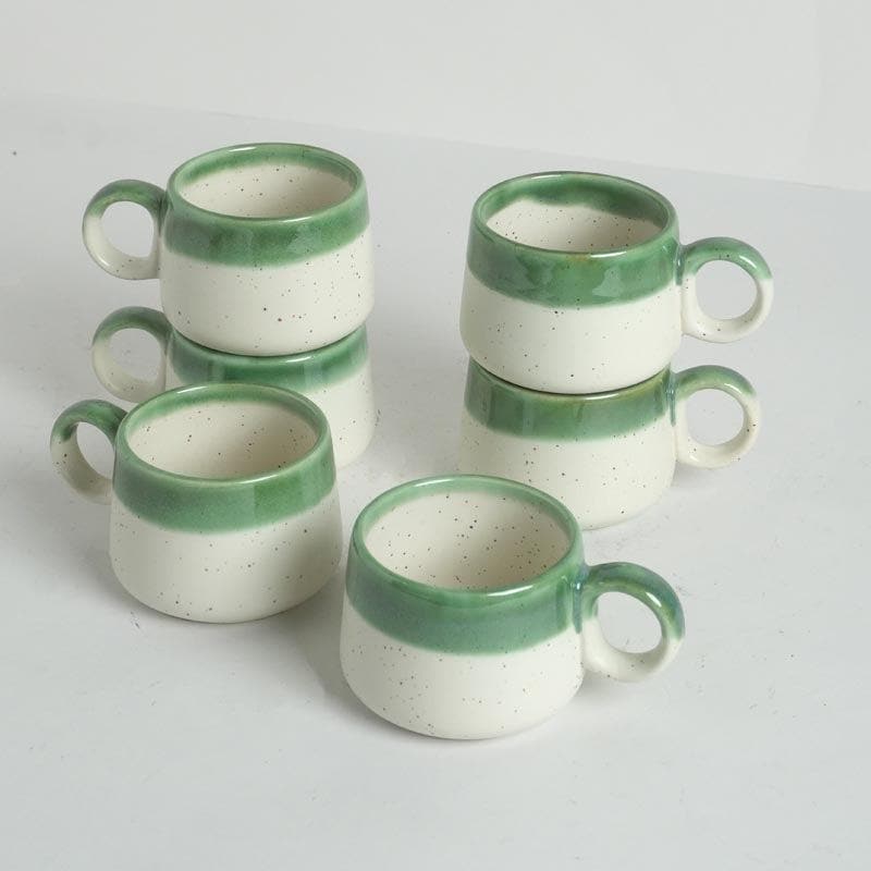 Tea Cup - Nouvelle Ceramic Tea Cups (Green) - Set Of Six