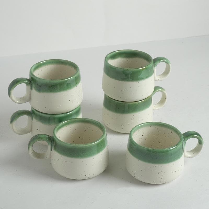 Tea Cup - Nouvelle Ceramic Tea Cups (Green) - Set Of Six