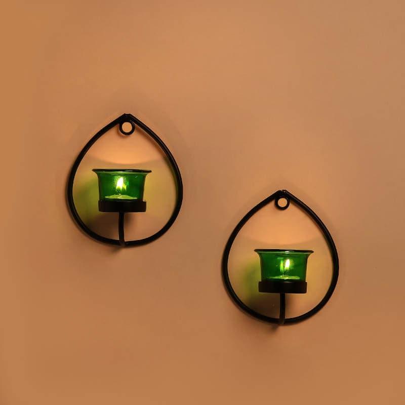 Buy Black Drip Sconce (Green) - Set Of Two Candle Holders from Vaaree