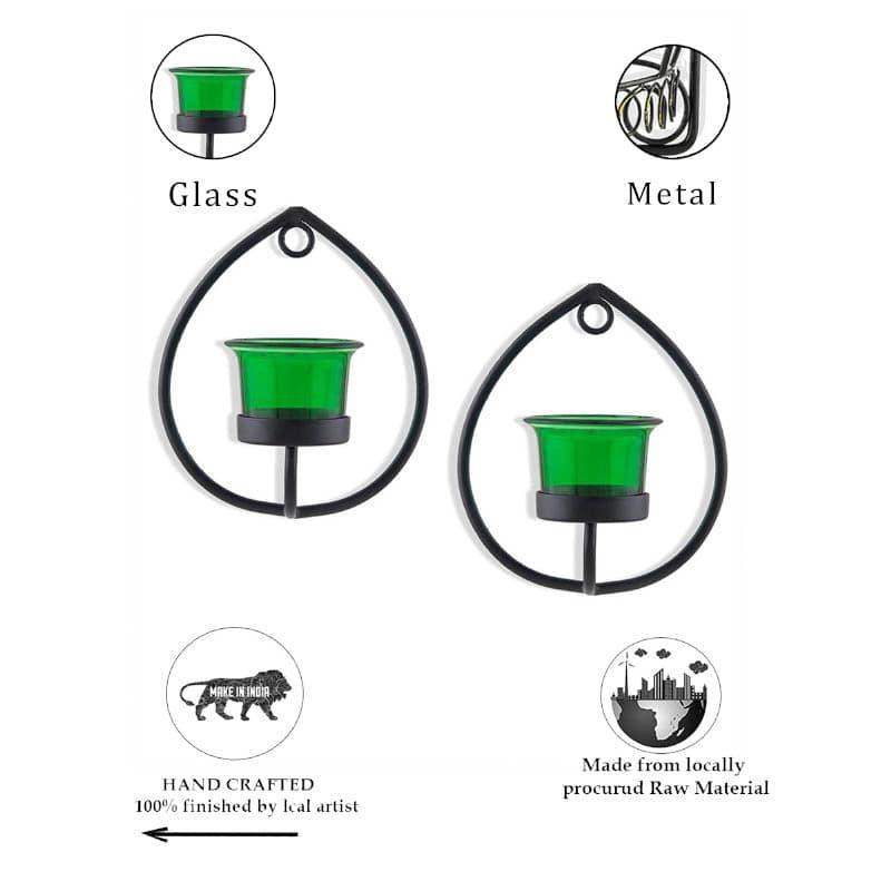 Buy Black Drip Sconce (Green) - Set Of Two Candle Holders from Vaaree