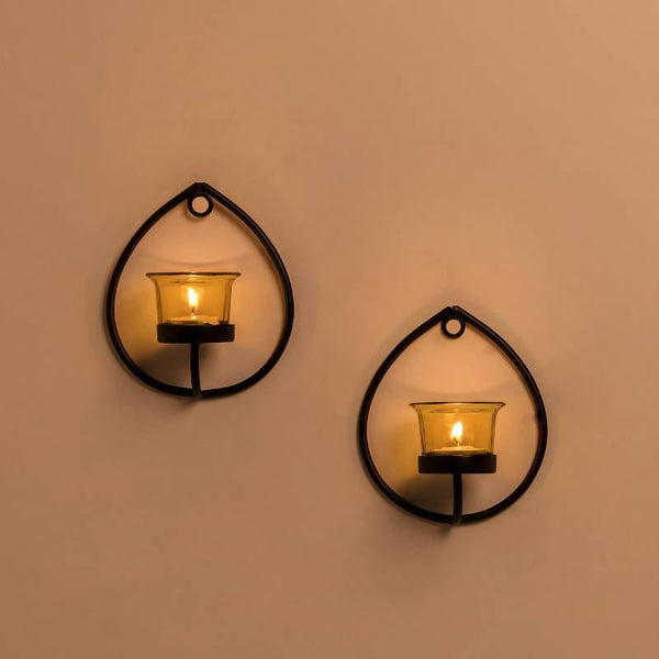 Buy Black Drip Sconce (Yellow) - Set Of Two Candle Holders from Vaaree