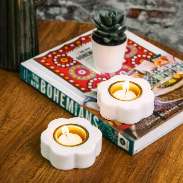 Tea Light Candle Holders - Brija Marble Tealight Holder - Set Of Two