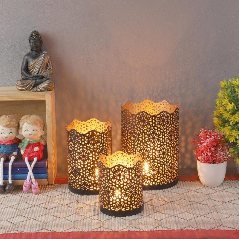 Buy Crova Jaali Tealight Candle Holder- Set Of Three Candle Holders from Vaaree