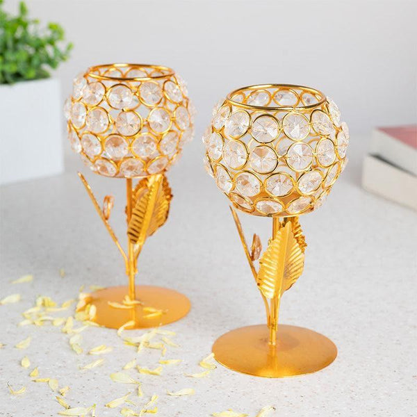 Buy Crystal Flower Tealight Candle Holder - Set Of Two Candle Holders from Vaaree