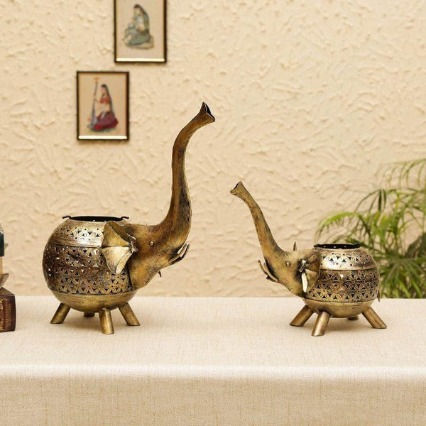 Buy Tea Light Candle Holders - Elephant Tune Tealight Candle Holder - Set Of Two at Vaaree online