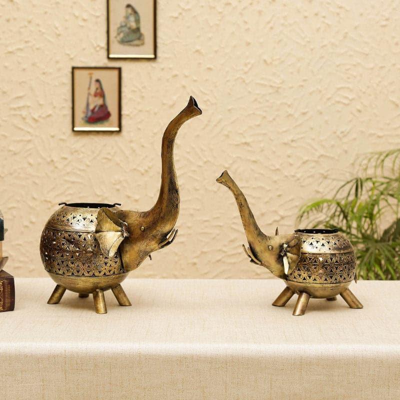 Buy Elephant Tune Tealight Candle Holder - Set Of Two Candle Holders from Vaaree