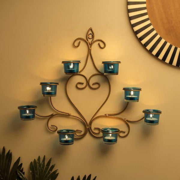 Buy Floral Gold Frame Candle Holder - Blue Candle Holders from Vaaree