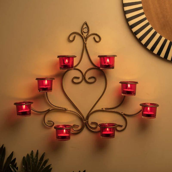 Tea Light Candle Holders - Floral Gold Frame Candle Holder - Red