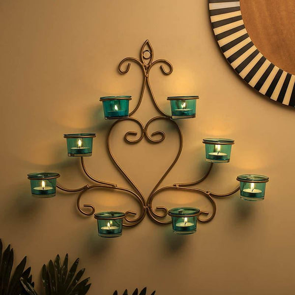 Buy Tea Light Candle Holders - Floral Gold Frame Candle Holder - Teal at Vaaree online