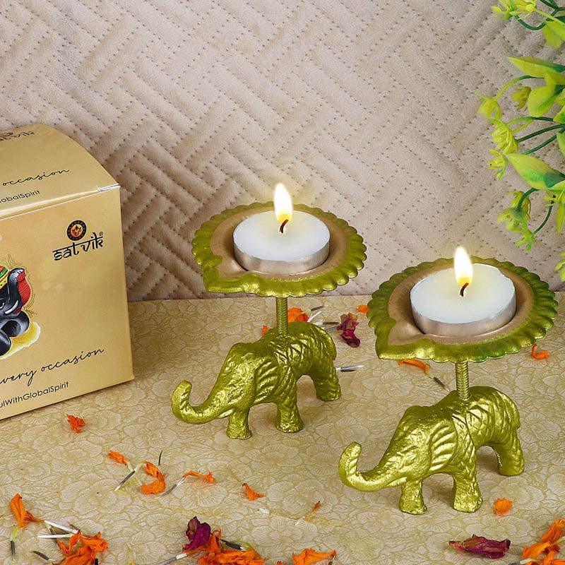 Buy Gajmukut Tealight Candle (Green) - Set Of Two Candle Holders from Vaaree