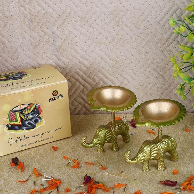 Buy Gajmukut Tealight Candle (Green) - Set Of Two Candle Holders from Vaaree