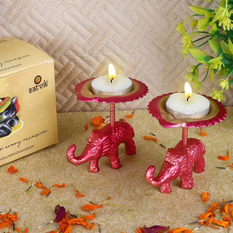 Buy Gajmukut Tealight Candle (Pink) - Set Of Two Candle Holders from Vaaree