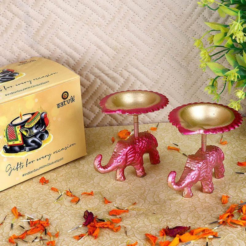 Buy Gajmukut Tealight Candle (Pink) - Set Of Two Candle Holders from Vaaree