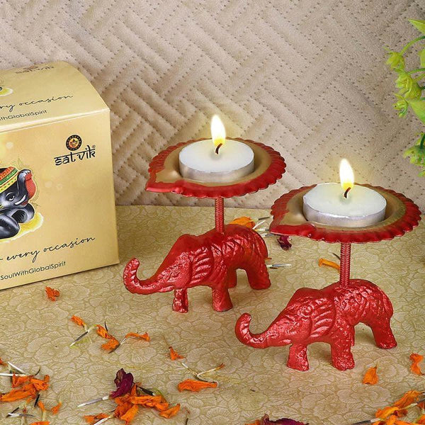 Buy Gajmukut Tealight Candle (Red) - Set Of Two Candle Holders from Vaaree