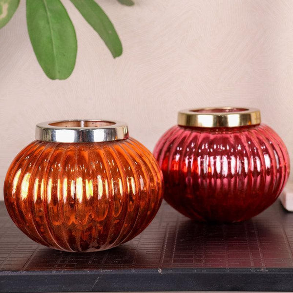 Buy Globe Glow Votive (Orange & Pink) - Set Of Two Candle Holders from Vaaree