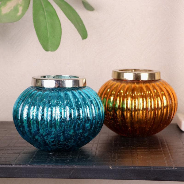 Buy Globe Glow Votive (Yellow & Blue) - Set Of Two Candle Holders from Vaaree