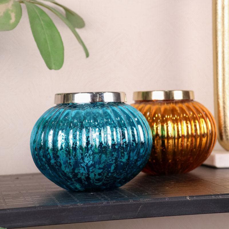 Buy Globe Glow Votive (Yellow & Blue) - Set Of Two Candle Holders from Vaaree