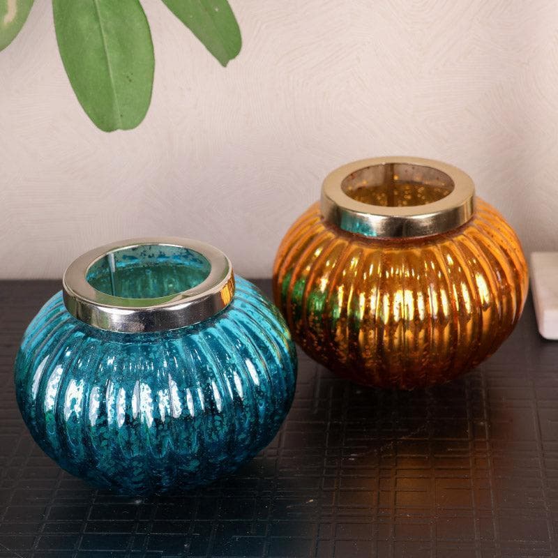 Buy Globe Glow Votive (Yellow & Blue) - Set Of Two Candle Holders from Vaaree