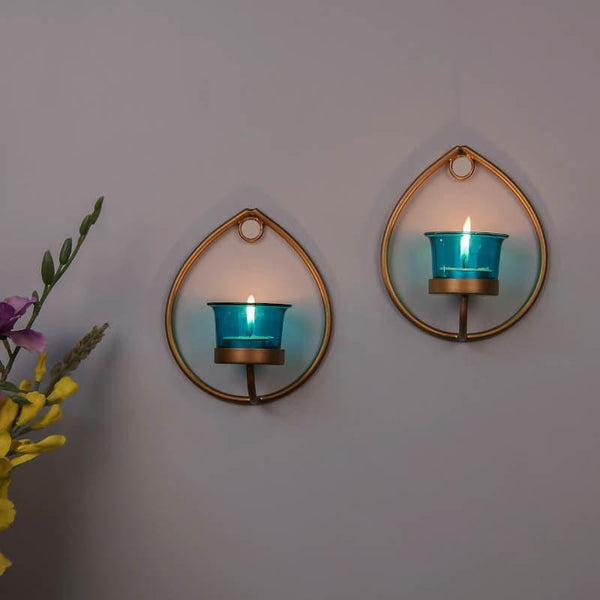 Buy Gold Drip Sconce Candle Holder (Azure) - Set Of Two Candle Holders from Vaaree