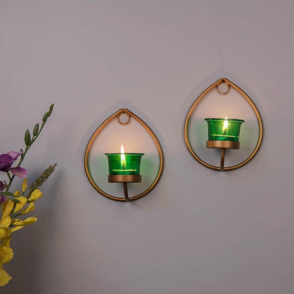 Buy Gold Drip Sconce Candle Holder (Green) - Set Of Two Candle Holders from Vaaree