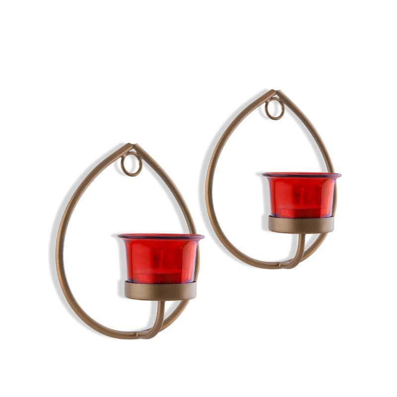 Buy Gold Drip Sconce Candle Holder (Red) - Set Of Two Candle Holders from Vaaree