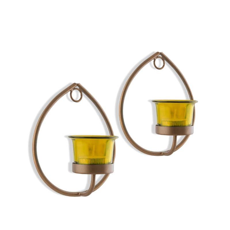 Buy Gold Drip Sconce Candle Holder (Yellow) - Set Of Two Candle Holders from Vaaree