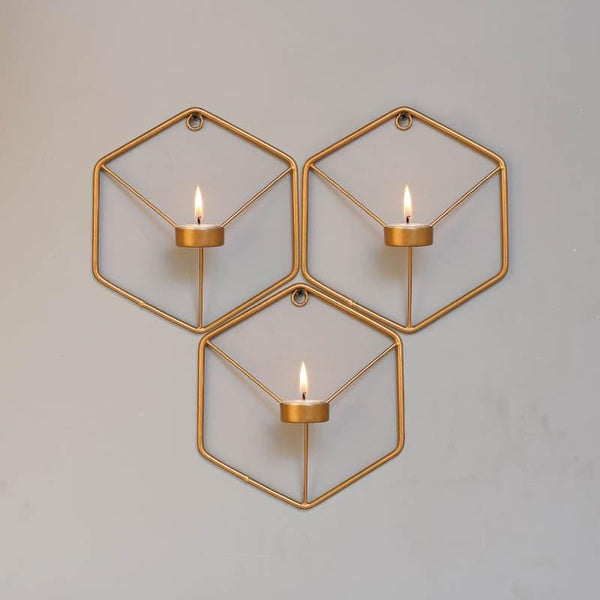 Buy Hexagrid Candle Holder - Set Of Three Candle Holders from Vaaree