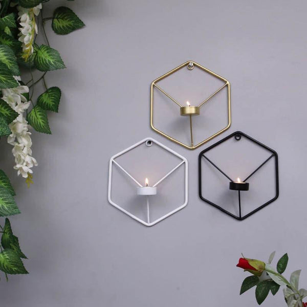 Buy Hexagrid Multi Candle Holder - Set Of Three Candle Holders from Vaaree