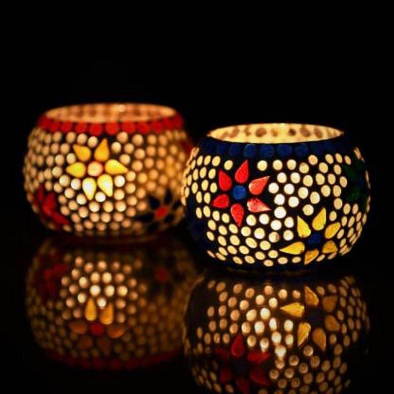 Buy Jana Mosaic Glass Tealight Candle Holder - Set Of Two Candle Holders from Vaaree