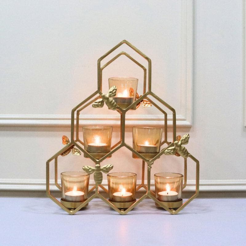 Buy Kailan Pyramid Tealight Holder - Gold Candle Holders from Vaaree