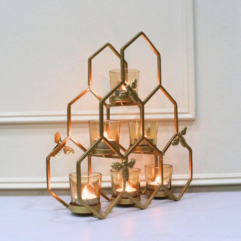 Buy Kailan Pyramid Tealight Holder - Gold Candle Holders from Vaaree