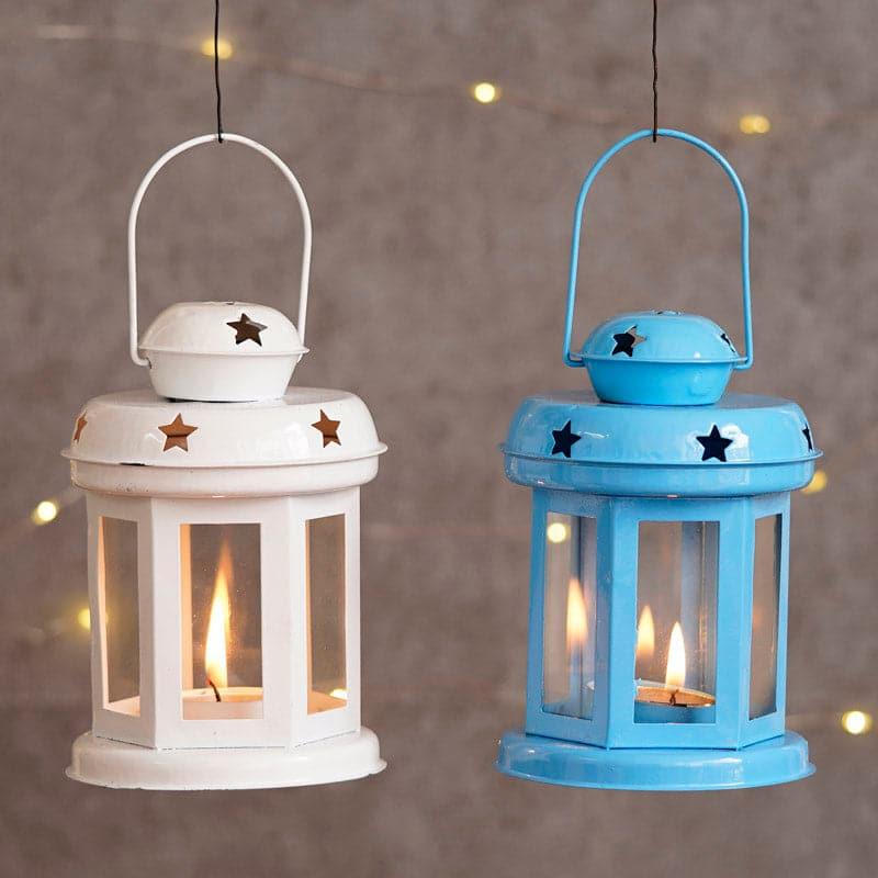 Tea Light Candle Holders - Lantern Lore Tealight Candle Holder (Blue & White) - Set Of Two